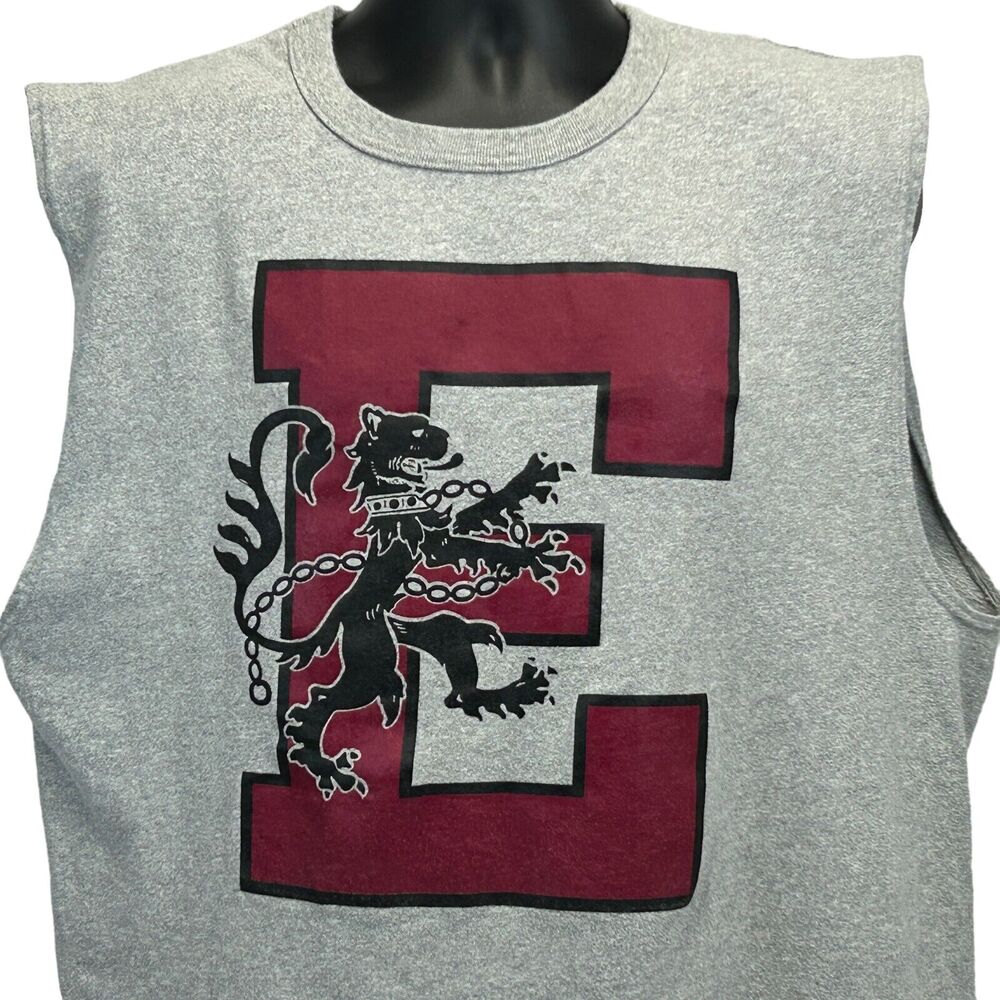 Vintage 90s Letter E Heraldic Tiger T Shirt Tygre Tyger Usa Gray Mens Xl X-Large